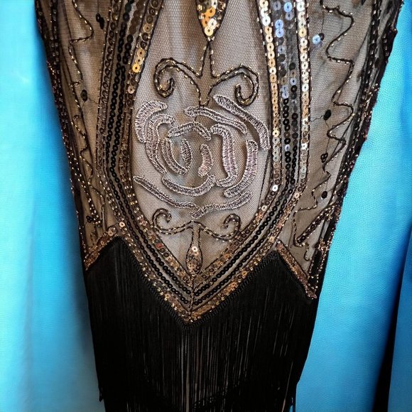 1920s Gatsby Inspired Rose and Leaves Sequin Flapper Dress (XL) - Picture 13 of 14